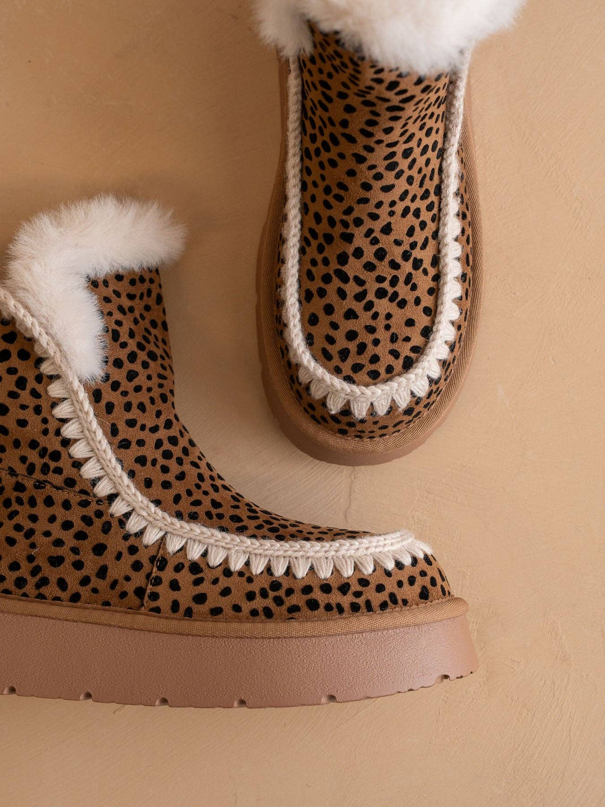 Dark Cheetah Shearling Trim Platform Boot