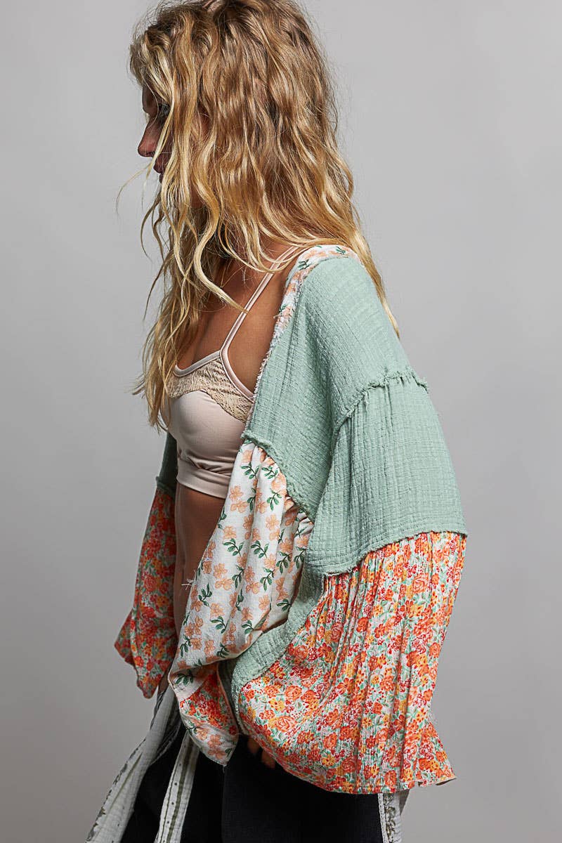 Sage Blossom V-Back Cardigan