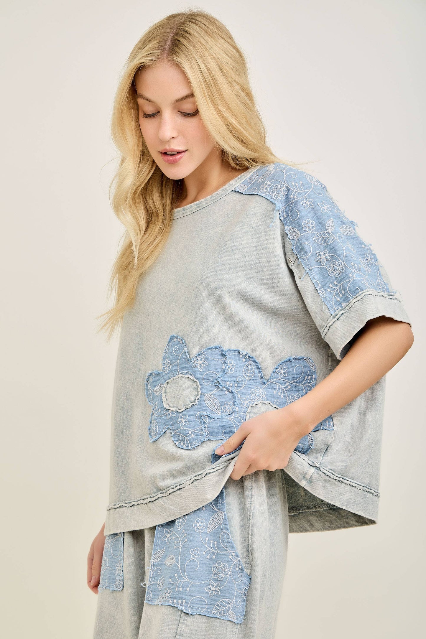 Denim Flower Patch Top