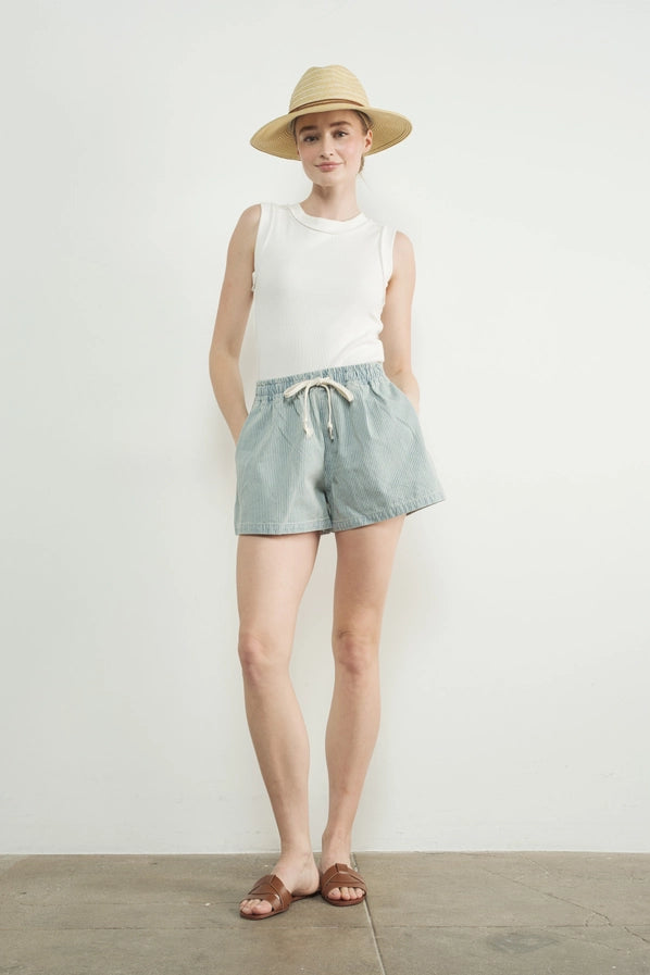 Ribbed Outside Seam Tank - White
