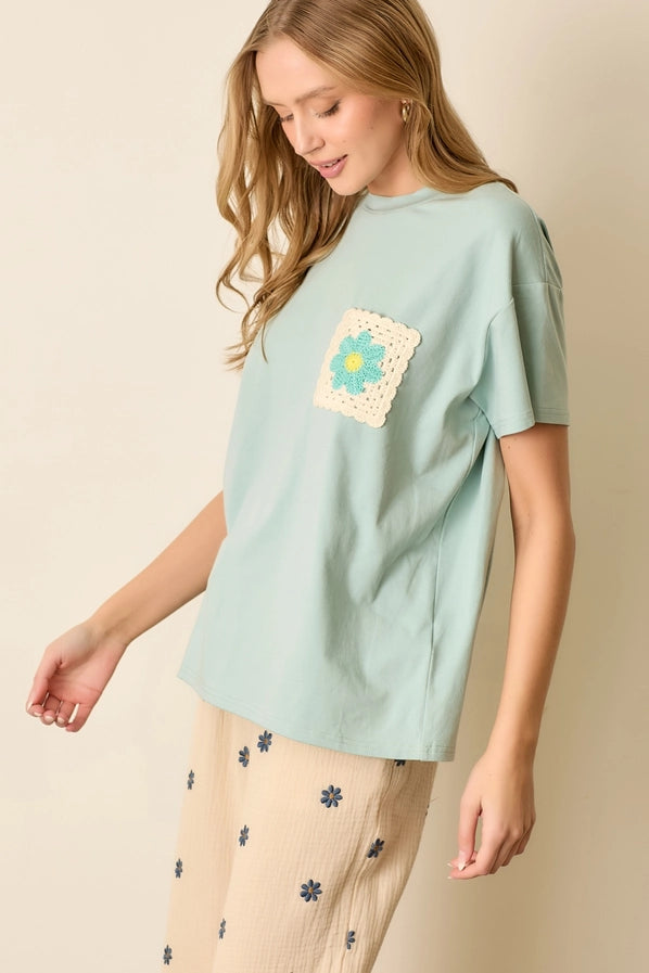 Crochet Flower Pocket Tee