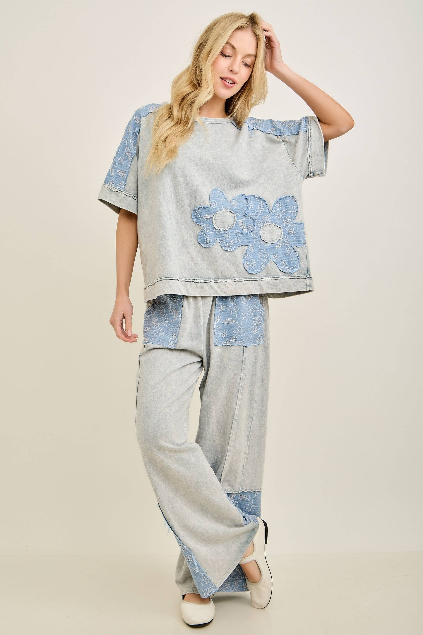 Denim Flower Patch Top