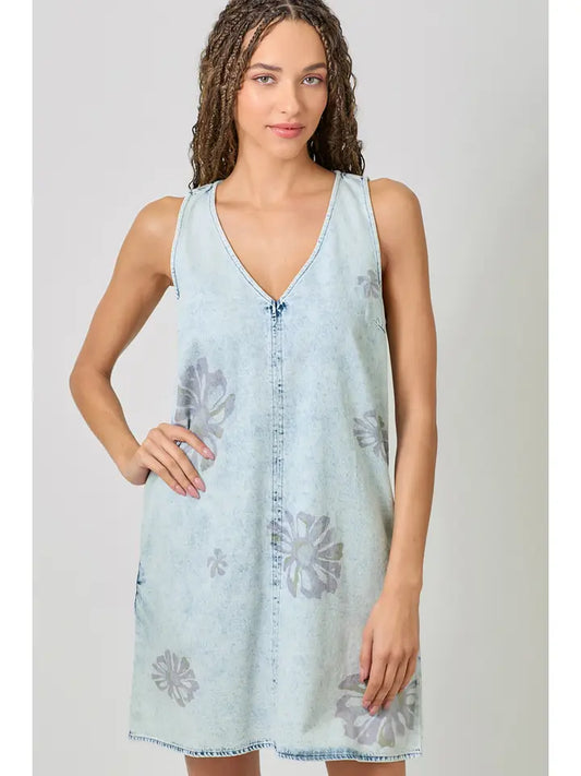 Floral Printed Denim Dress