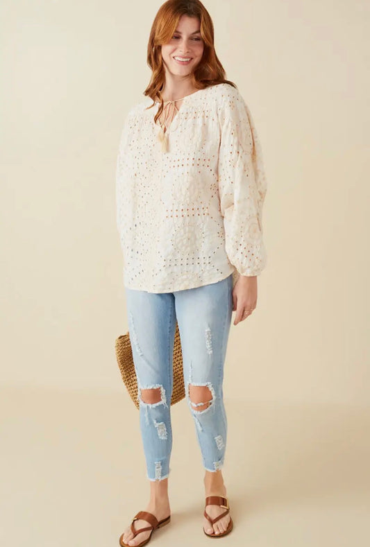 Eyelet Beige Top