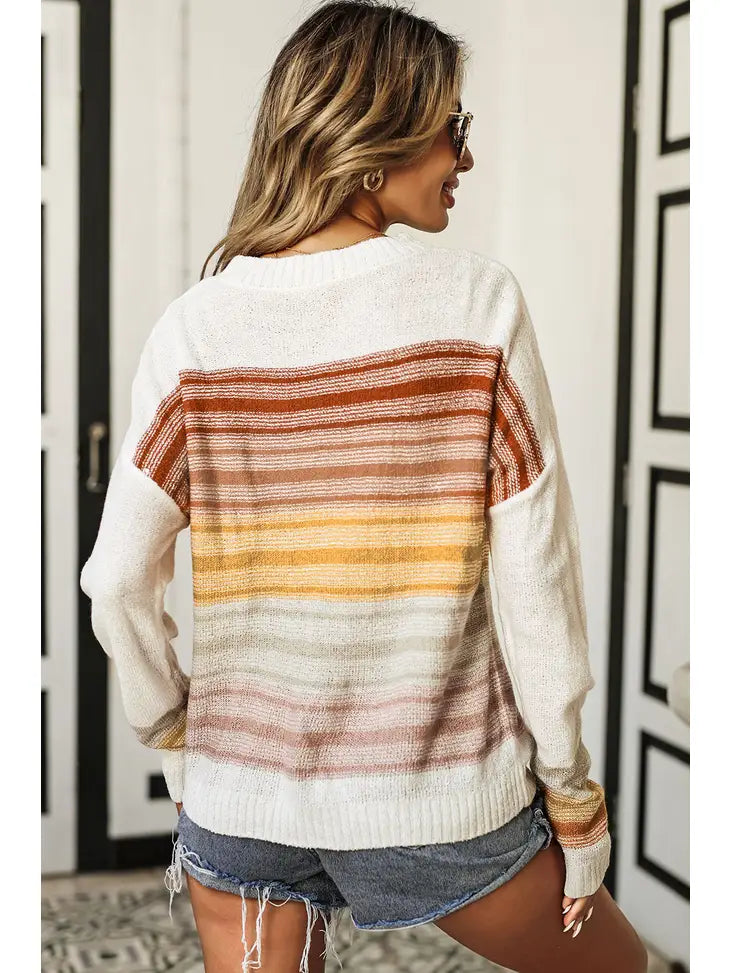 Multicolor Stripe Long Sleeve Round Neck Sweater