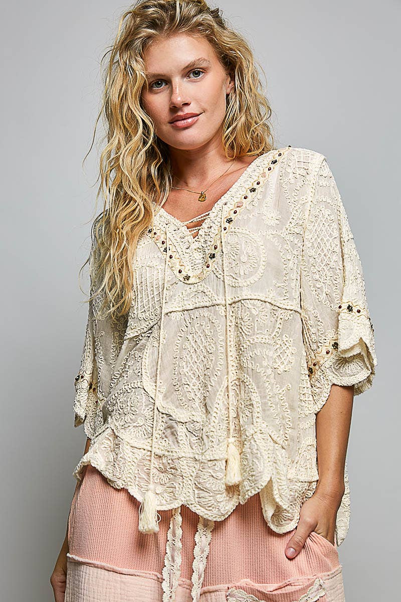 Boho Breeze Crochet V-Neck