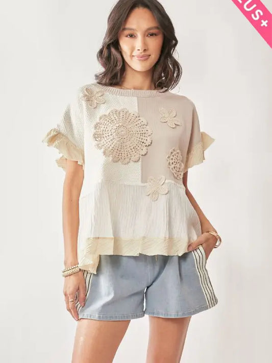 Sweater Textured Fabric Ruffle Detail Top