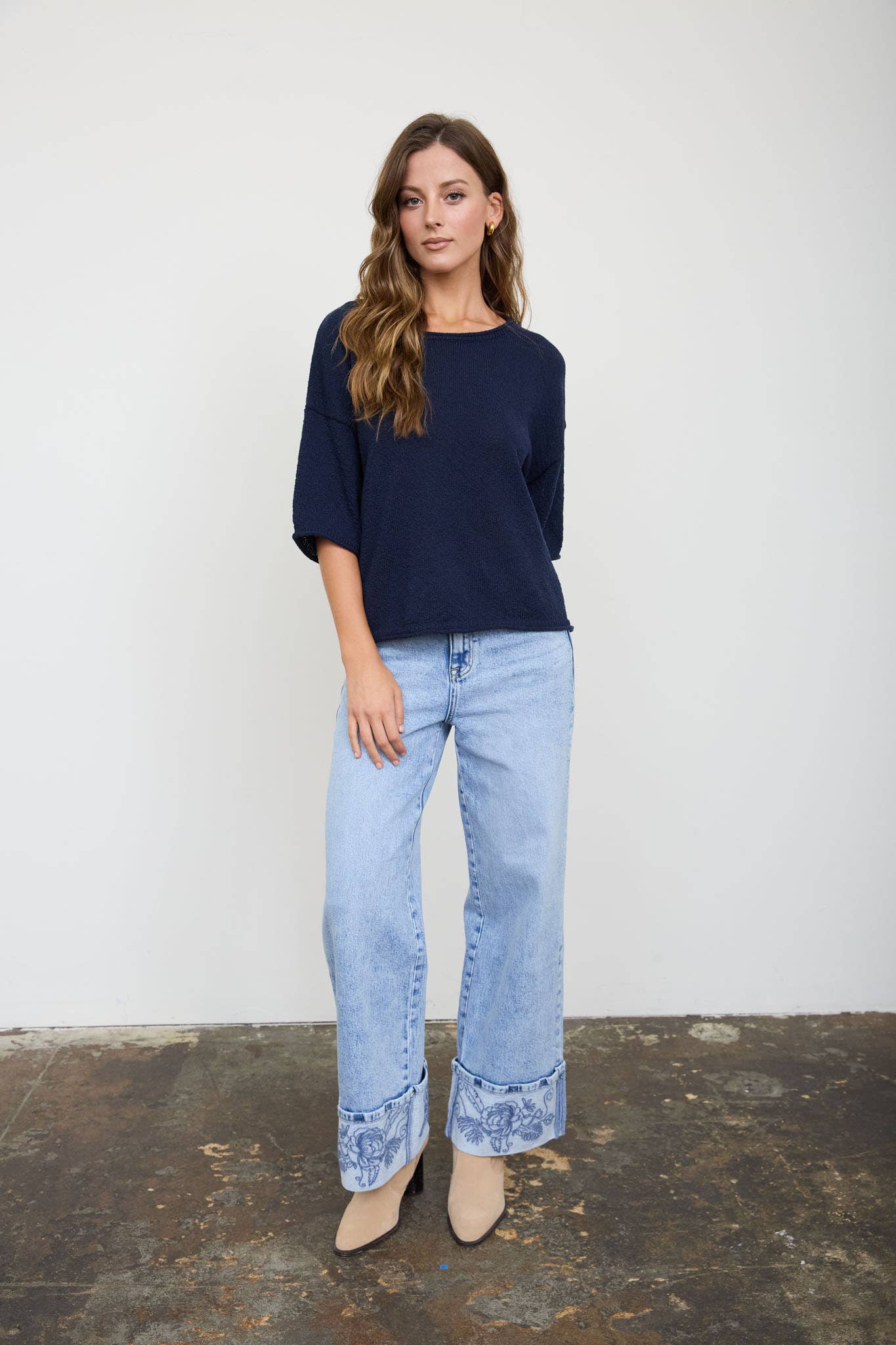 Casual Raw Edge Top - Navy