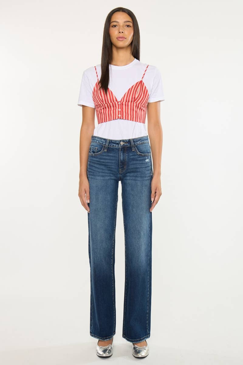 Dark Wash Mid-Rise Wide Leg Jean