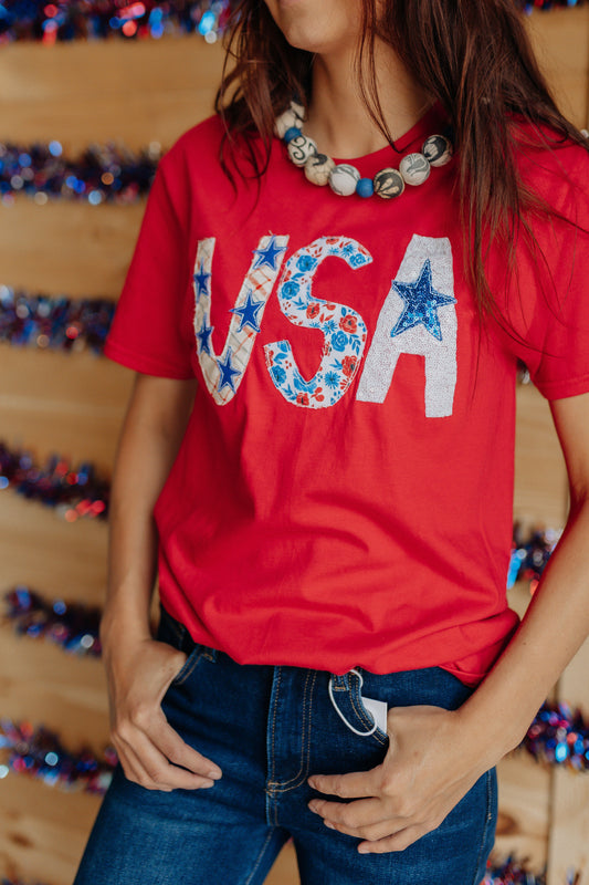 USA Mixed Fabric Tee
