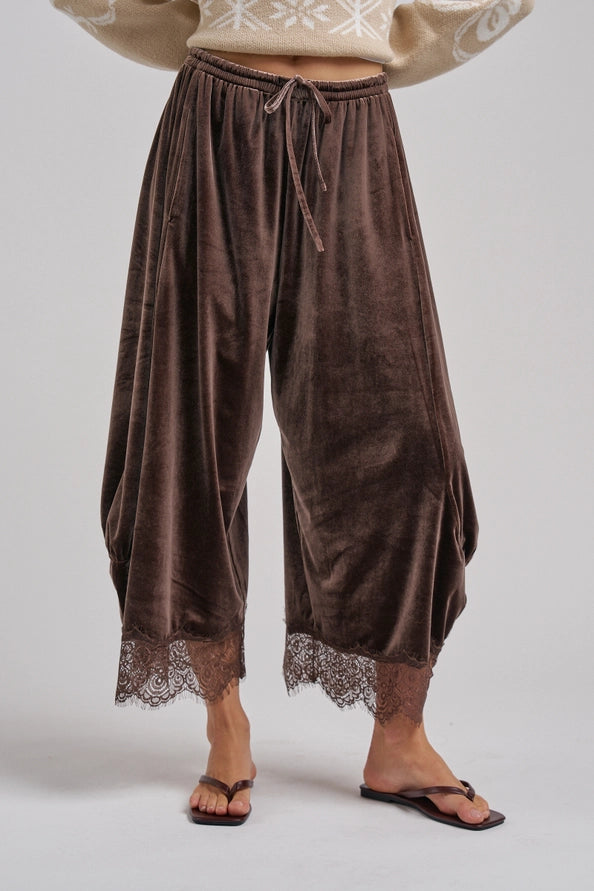 Cocoa Velvet Lace Bottom Pants