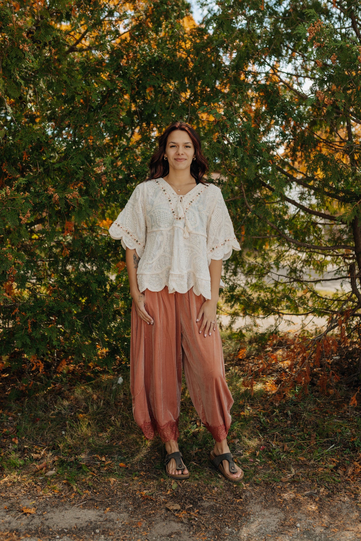 Blush Velvet Lace Bottom Pants