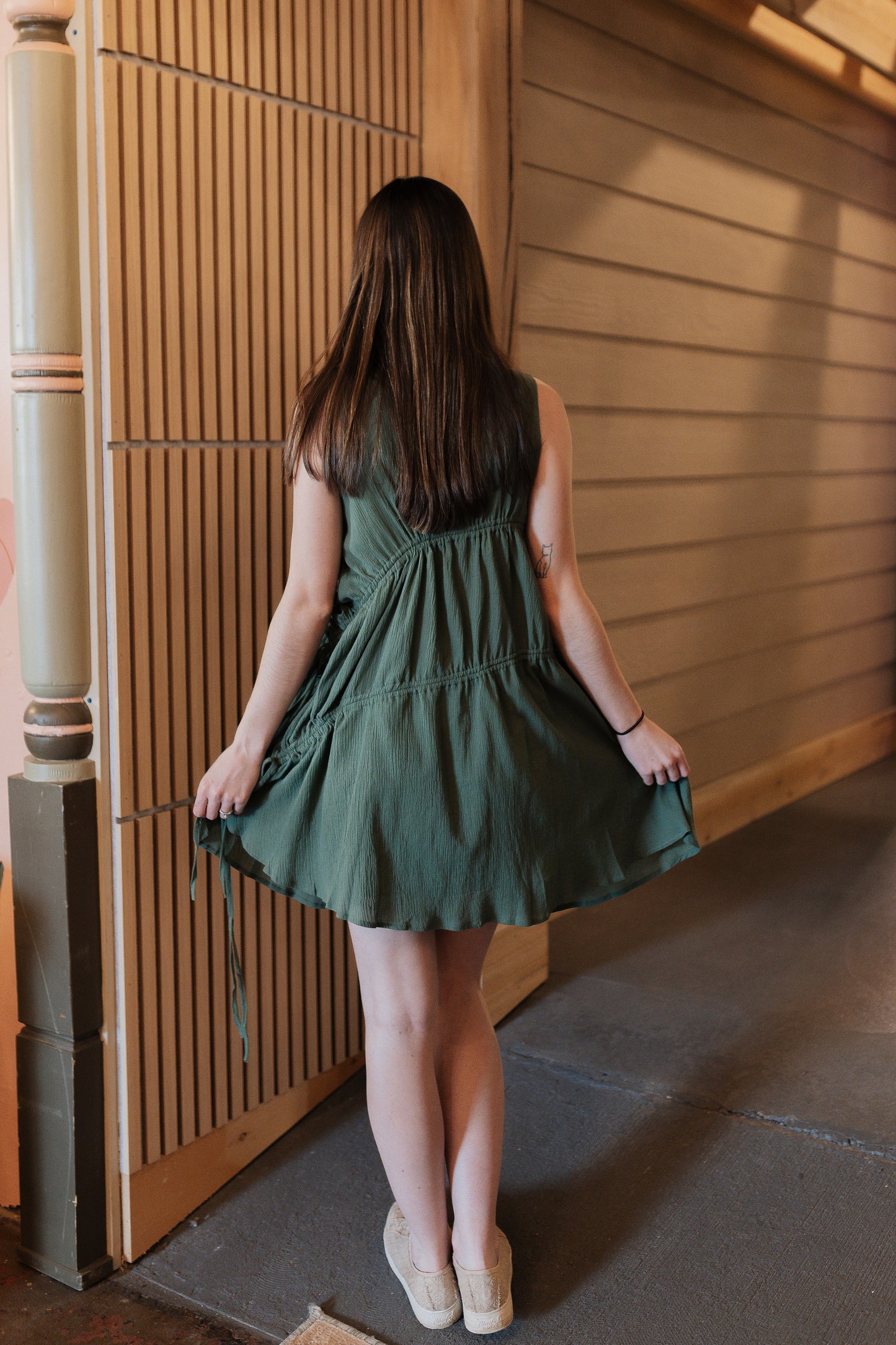 Eucalyptus Green Tie Mini Dress
