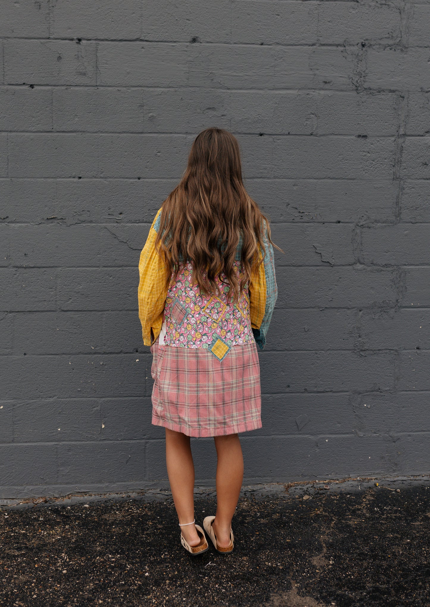 Multi-Colored Patchwork Wide Collar Jacket