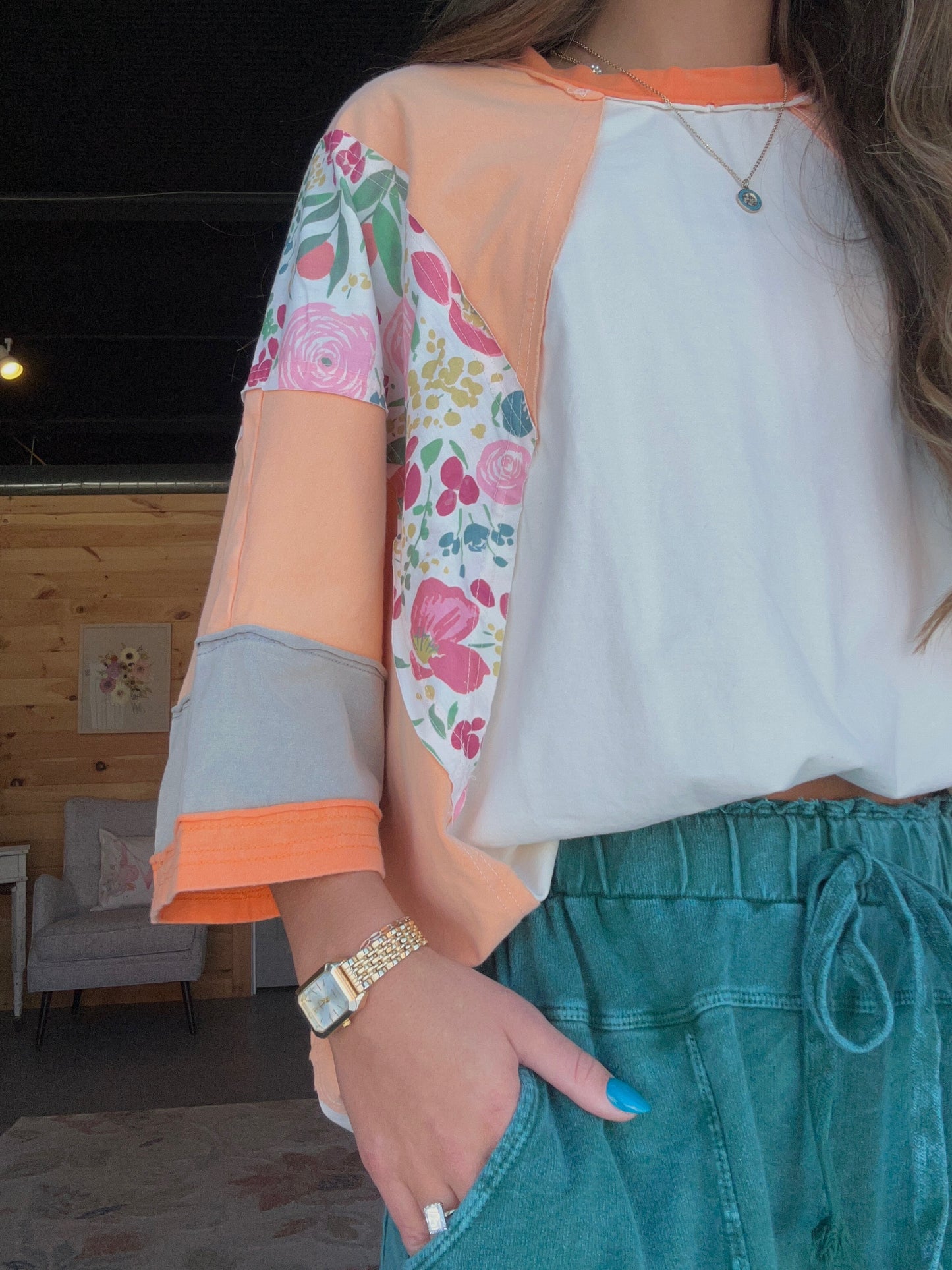 Orange Floral Sleeve Top