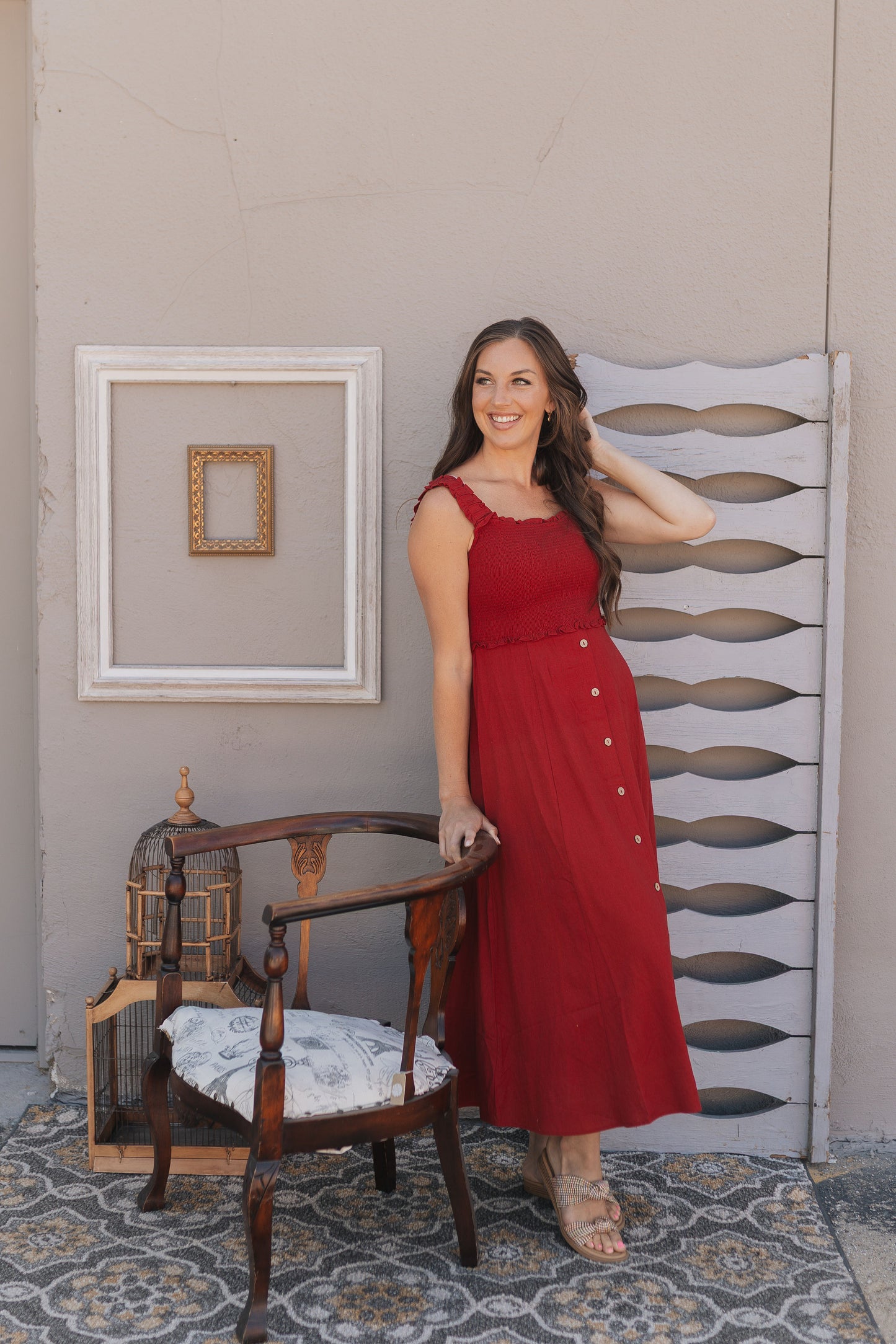 Ruby Skies Smocked Midi Dress