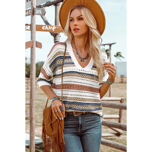 Stripe Hollow Knit Top