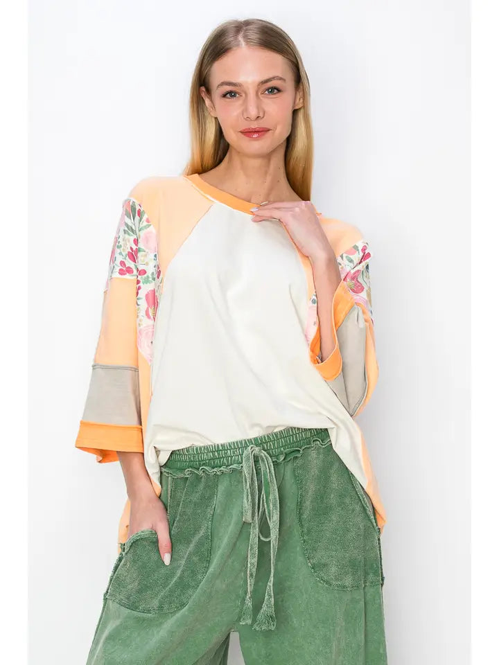 Orange Floral Sleeve Top