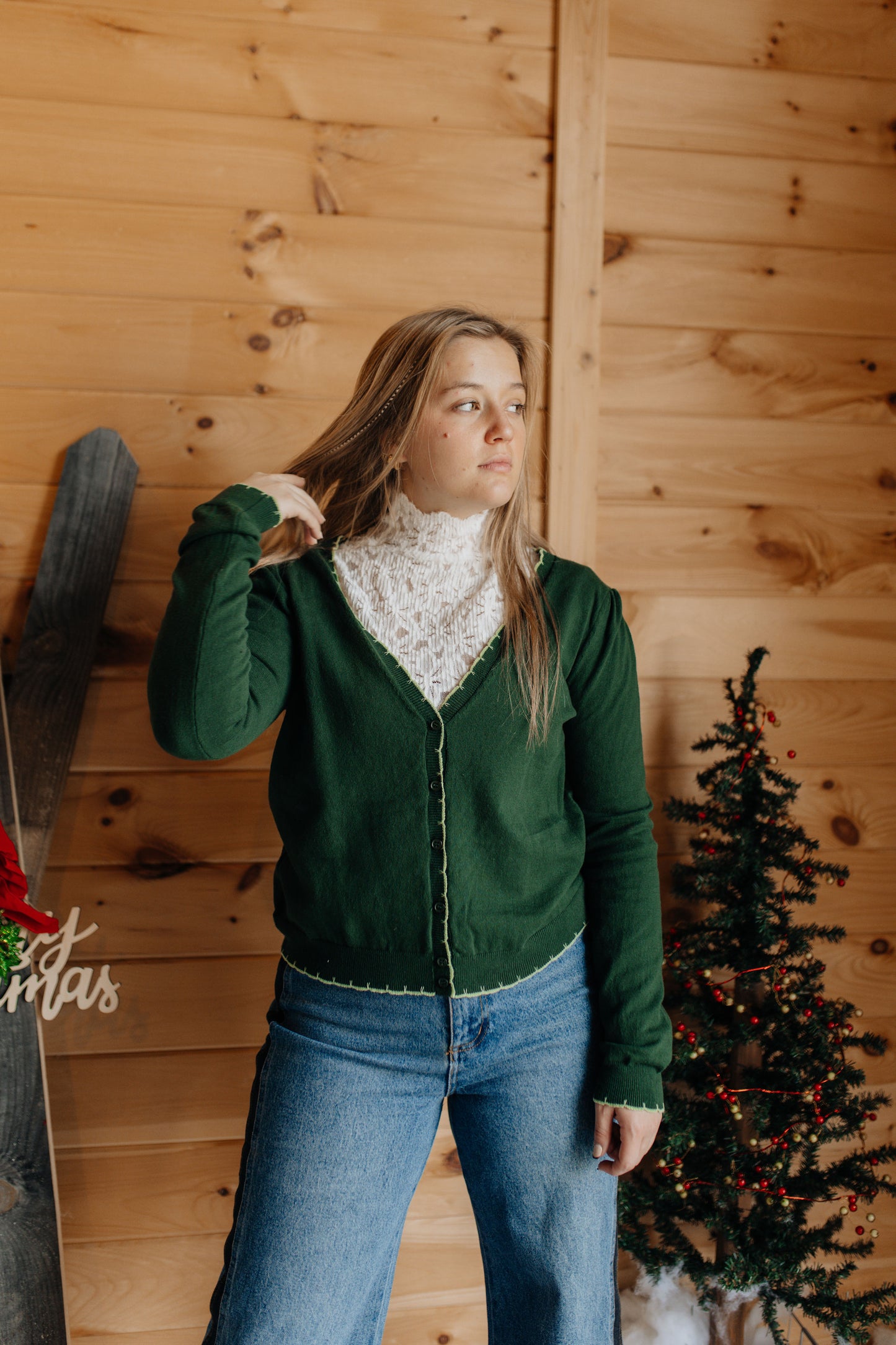 Christmas Spruce Scallop Cardigan