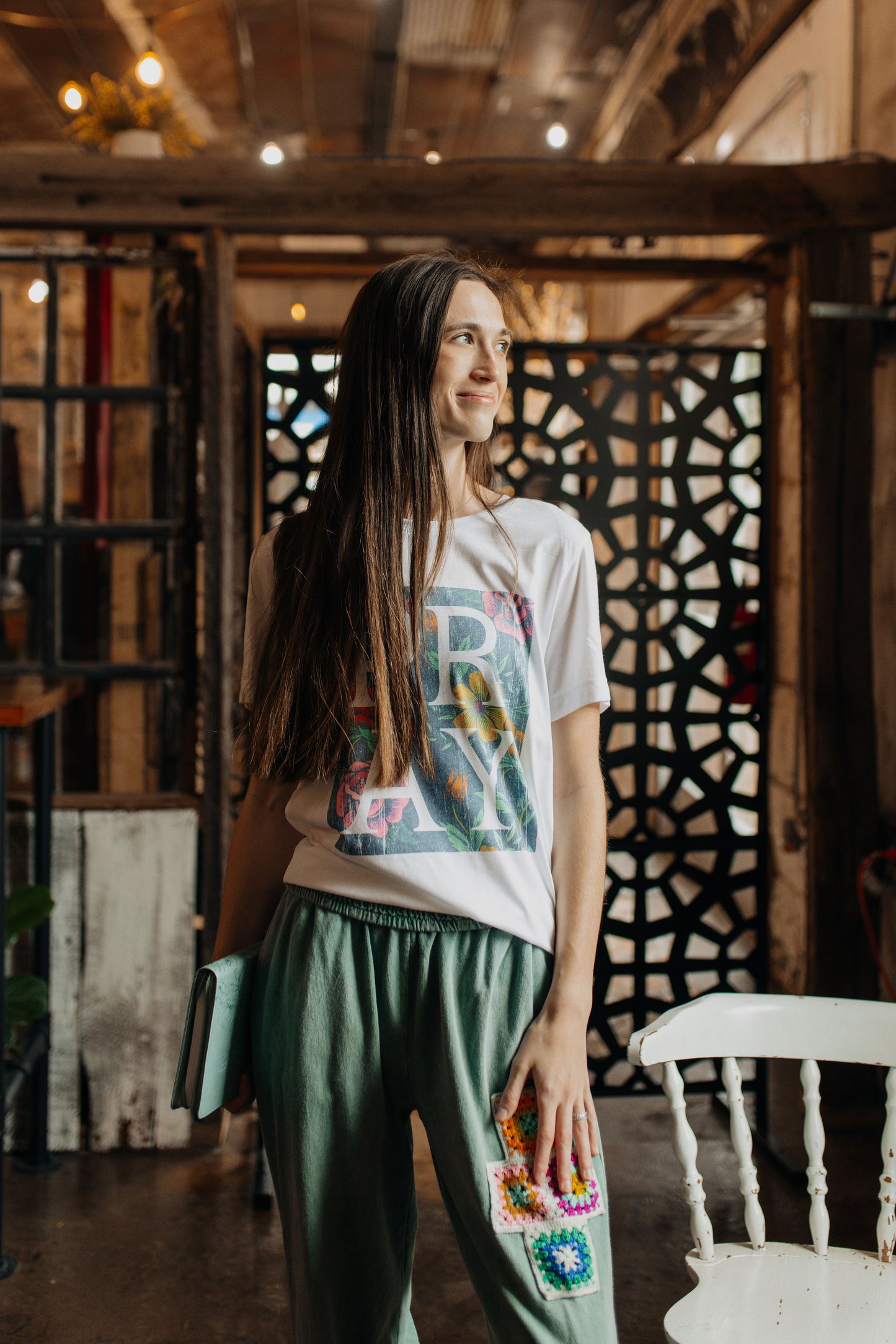 Pray Floral White Tee