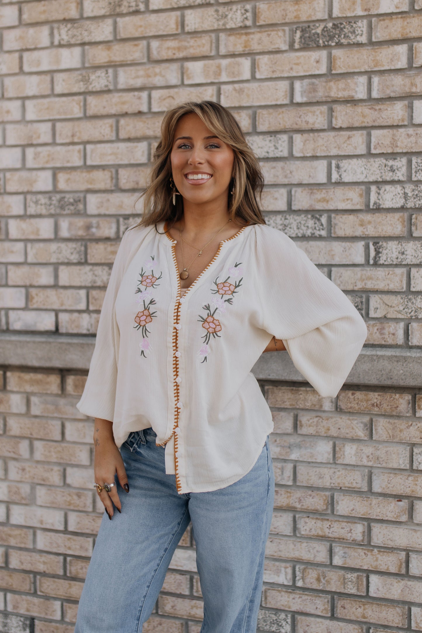 Embroidered Floral Boho Top