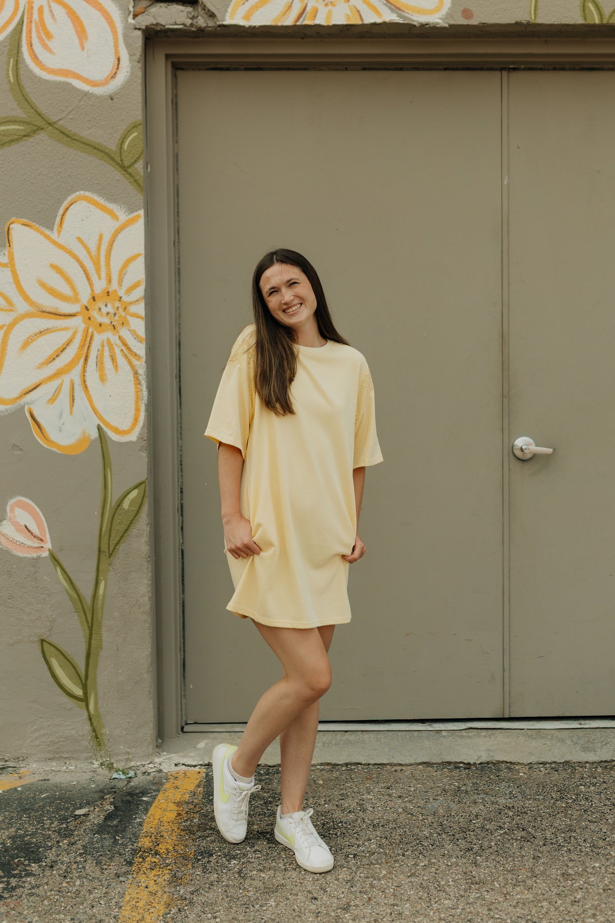 Eyelet Embroidered Loose T Shirt Dress