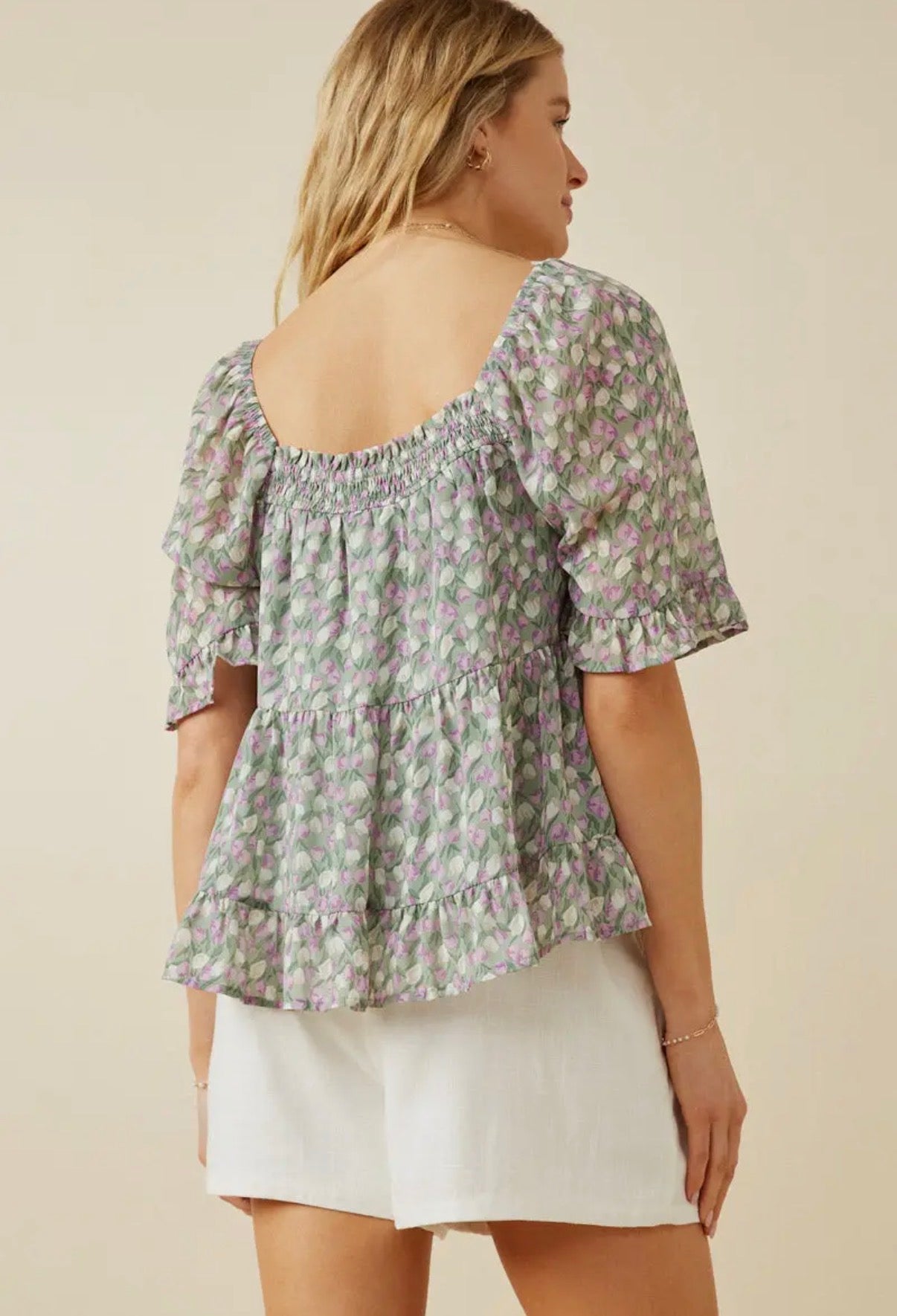 Lavender Smocked Floral Blouse