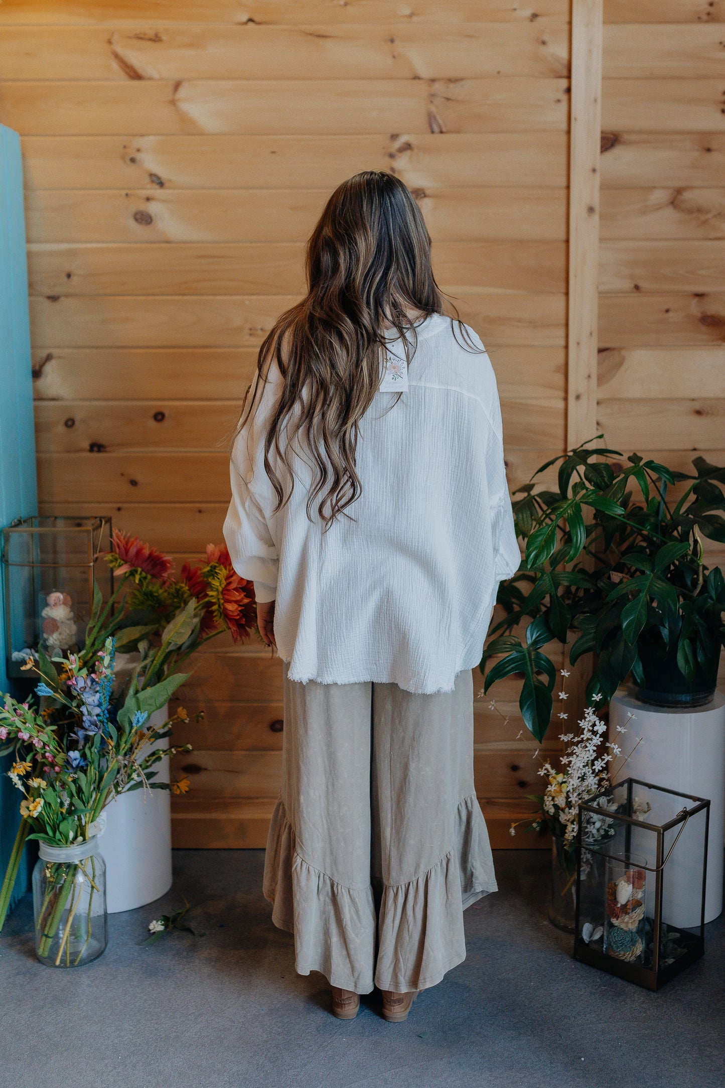 Mineral Wash Taupe Ruffle Pants