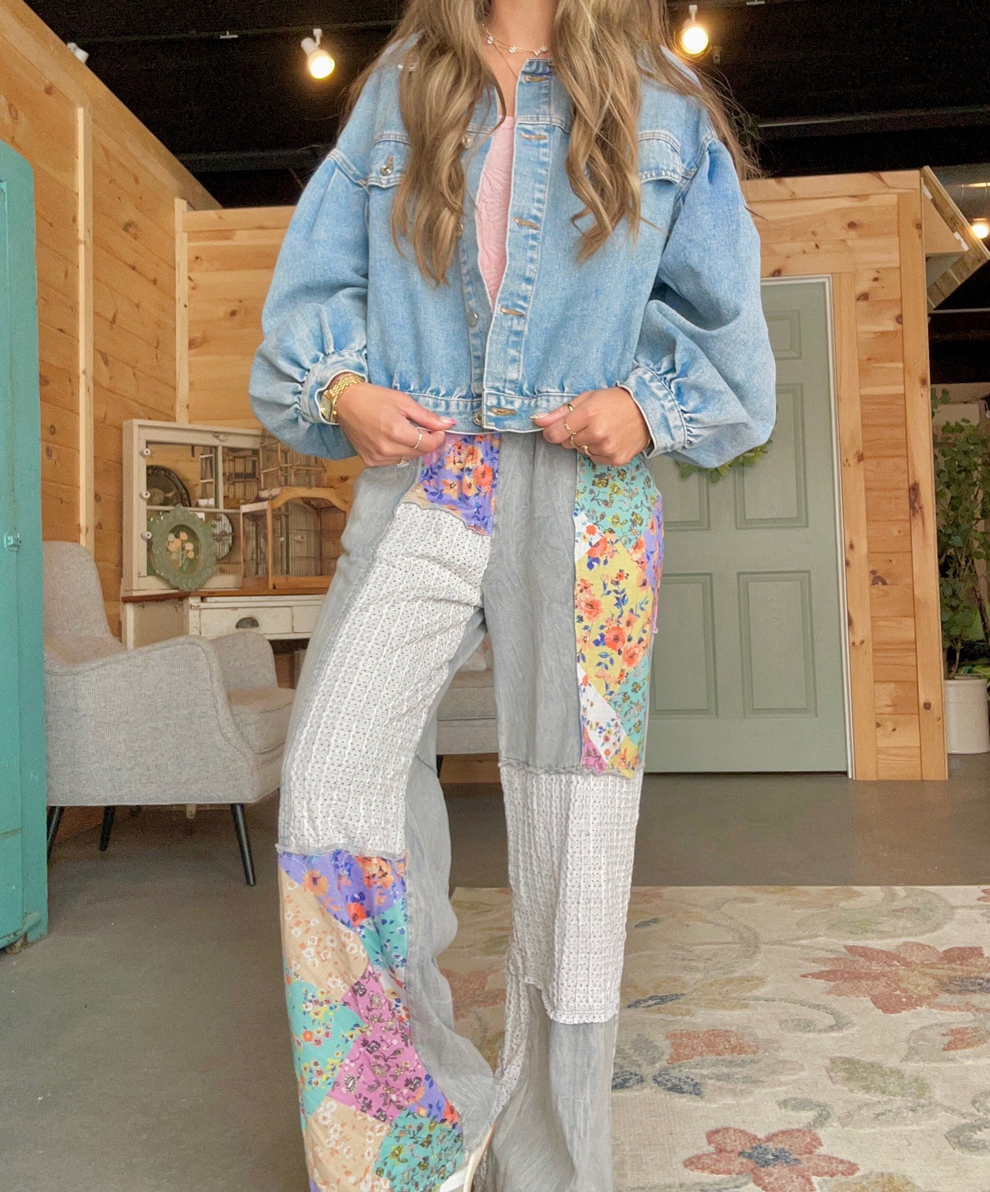 Silver Grey Boho Floral Pant