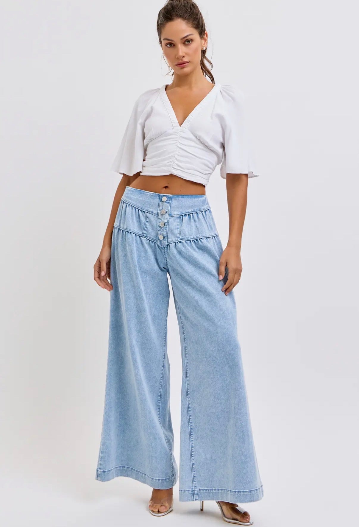 4 Button High Rise Wide Leg Jean