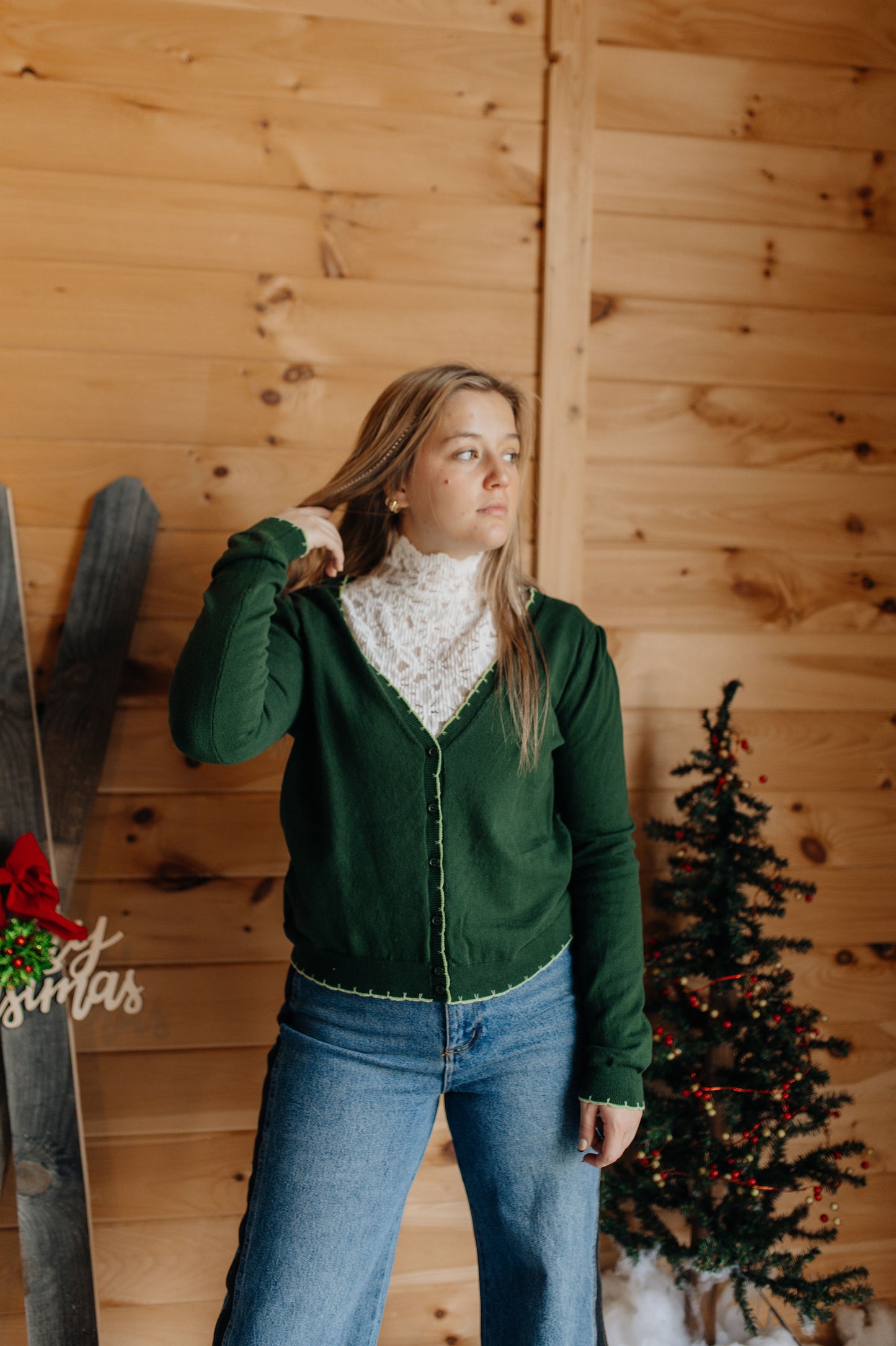 Christmas Spruce Scallop Cardigan