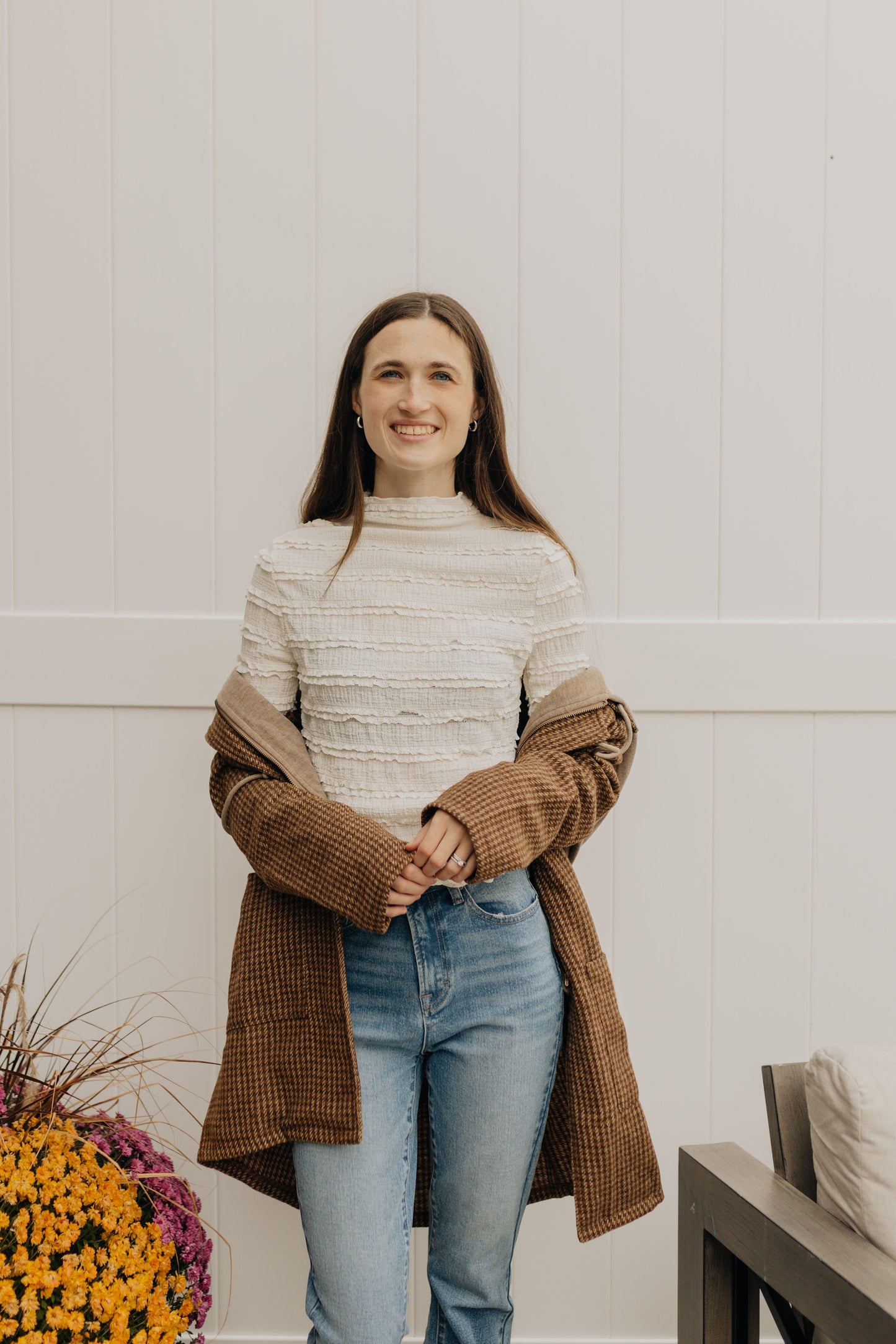 Mock Neck Ivory Ruffle Lace