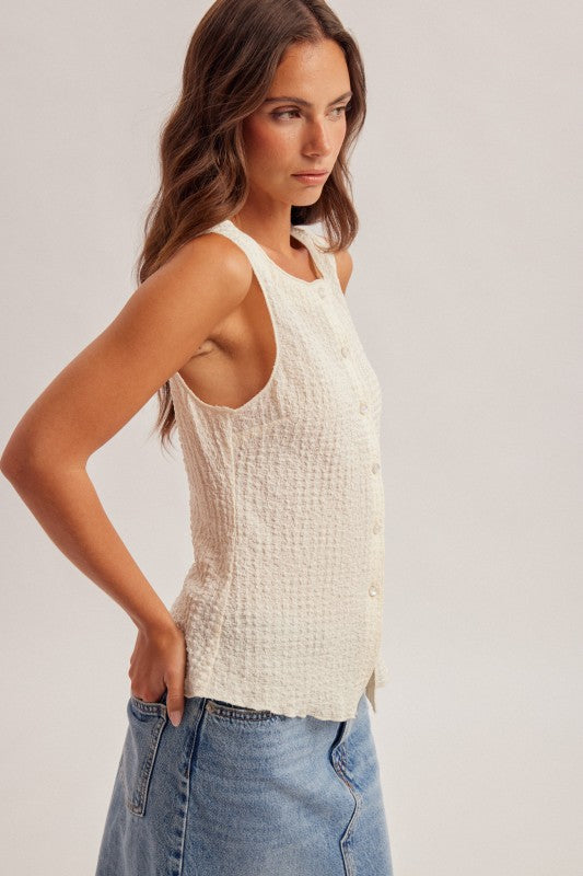 Everyday Button Vest - Cream