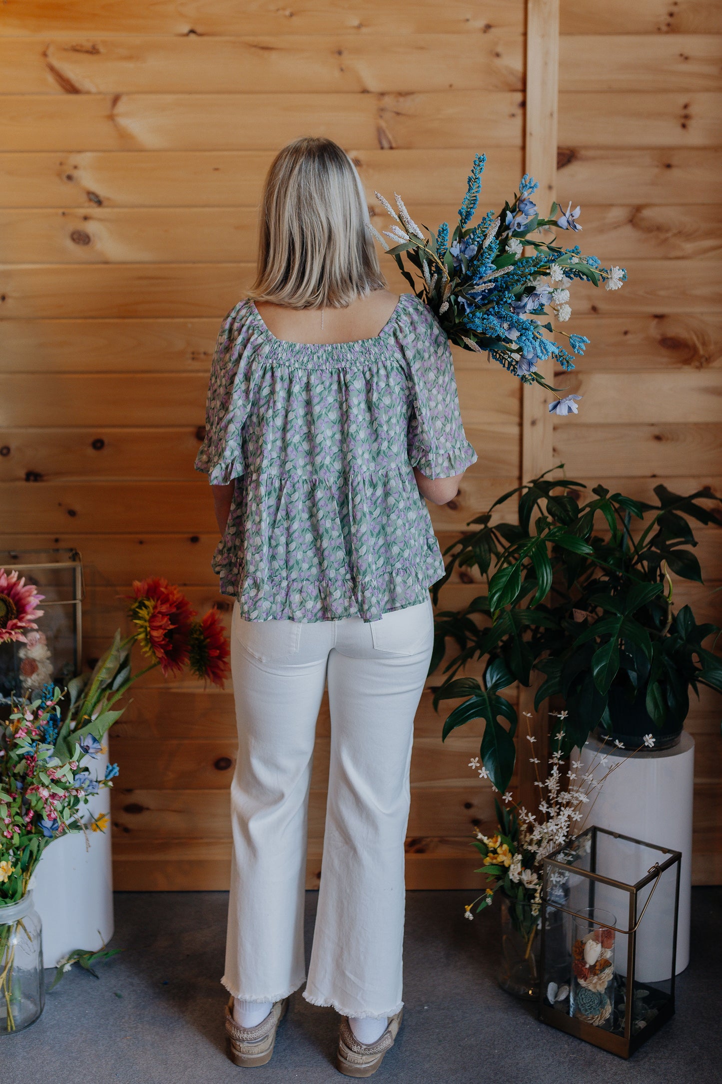 Lavender Smocked Floral Blouse