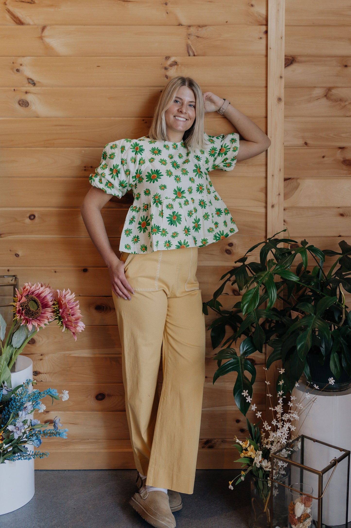 Floral Bubble Sleeve Babydoll Top