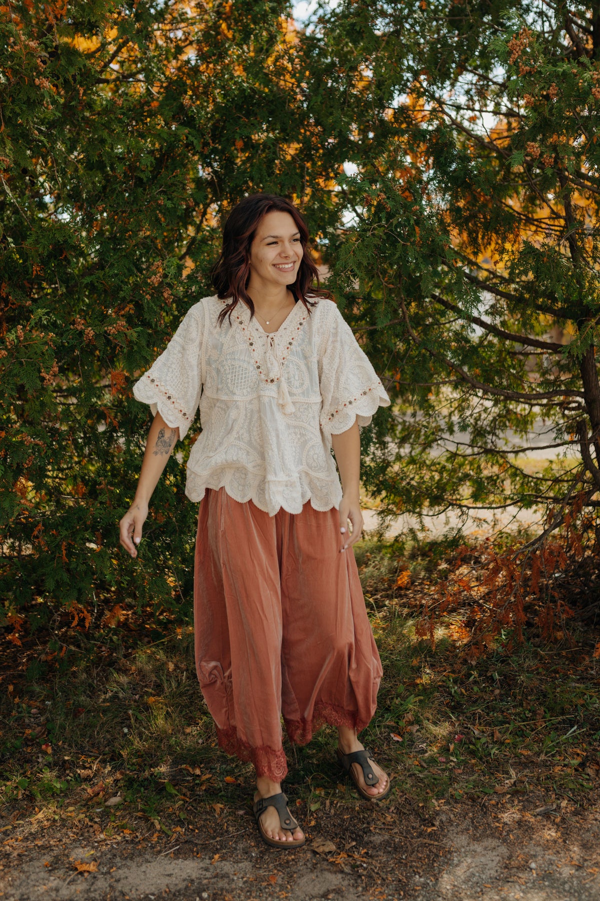 Blush Velvet Lace Bottom Pants