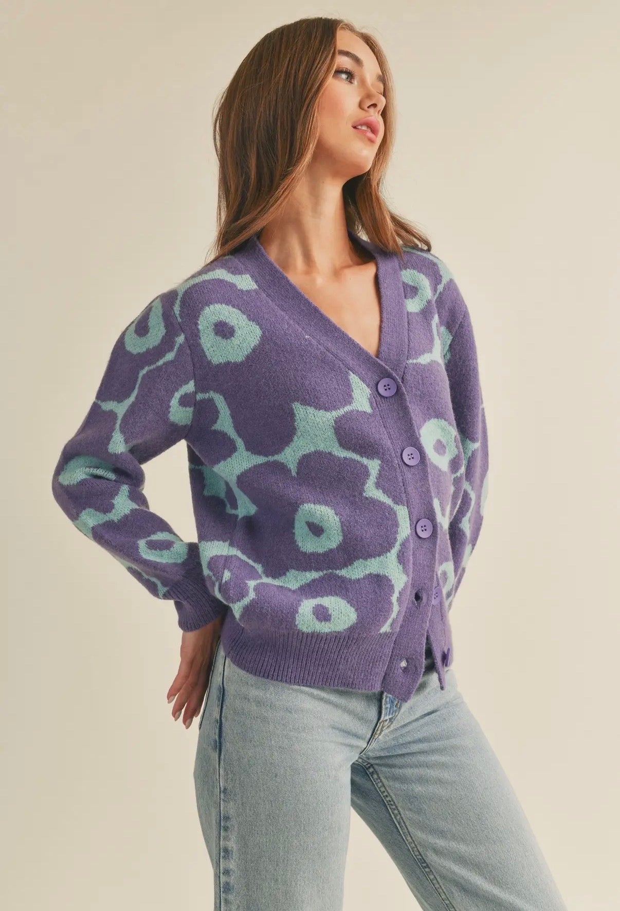 Purple & Sage Floral Cardigan