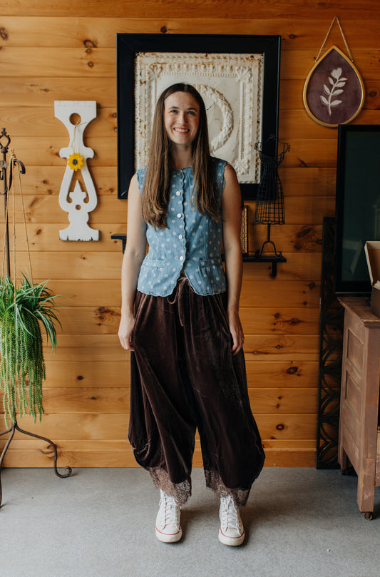 Cocoa Velvet Lace Bottom Pants