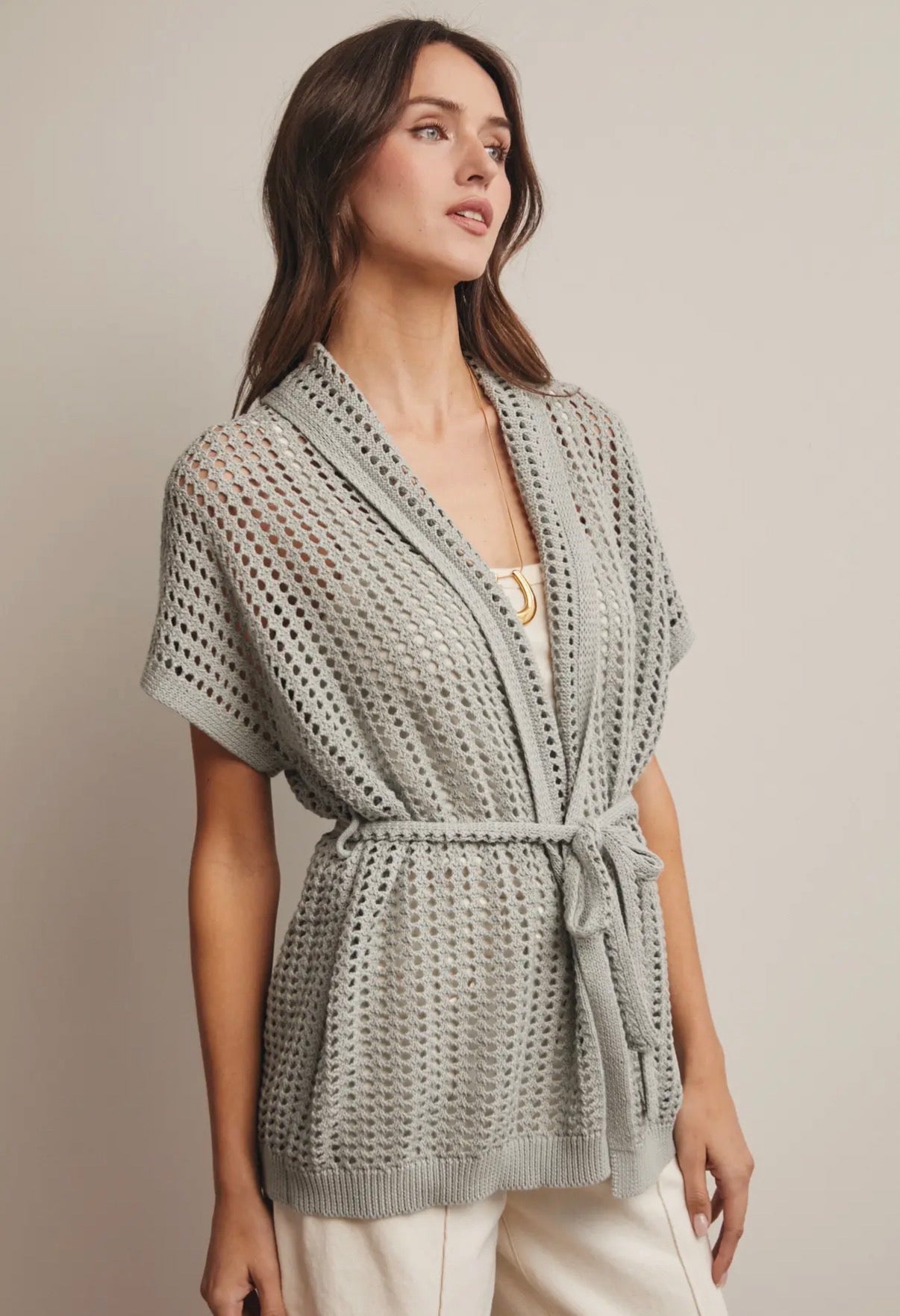 Open Knit Seafoam Top