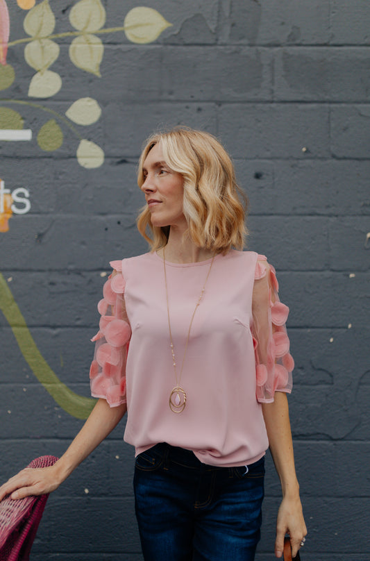 Pink Mesh Polka Dot Top