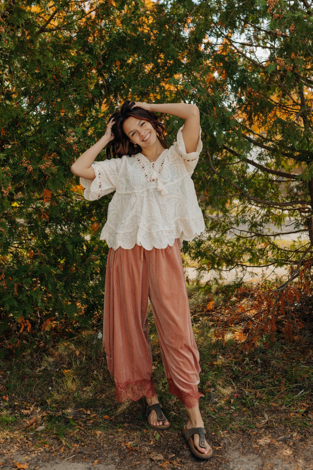 Blush Velvet Lace Bottom Pants