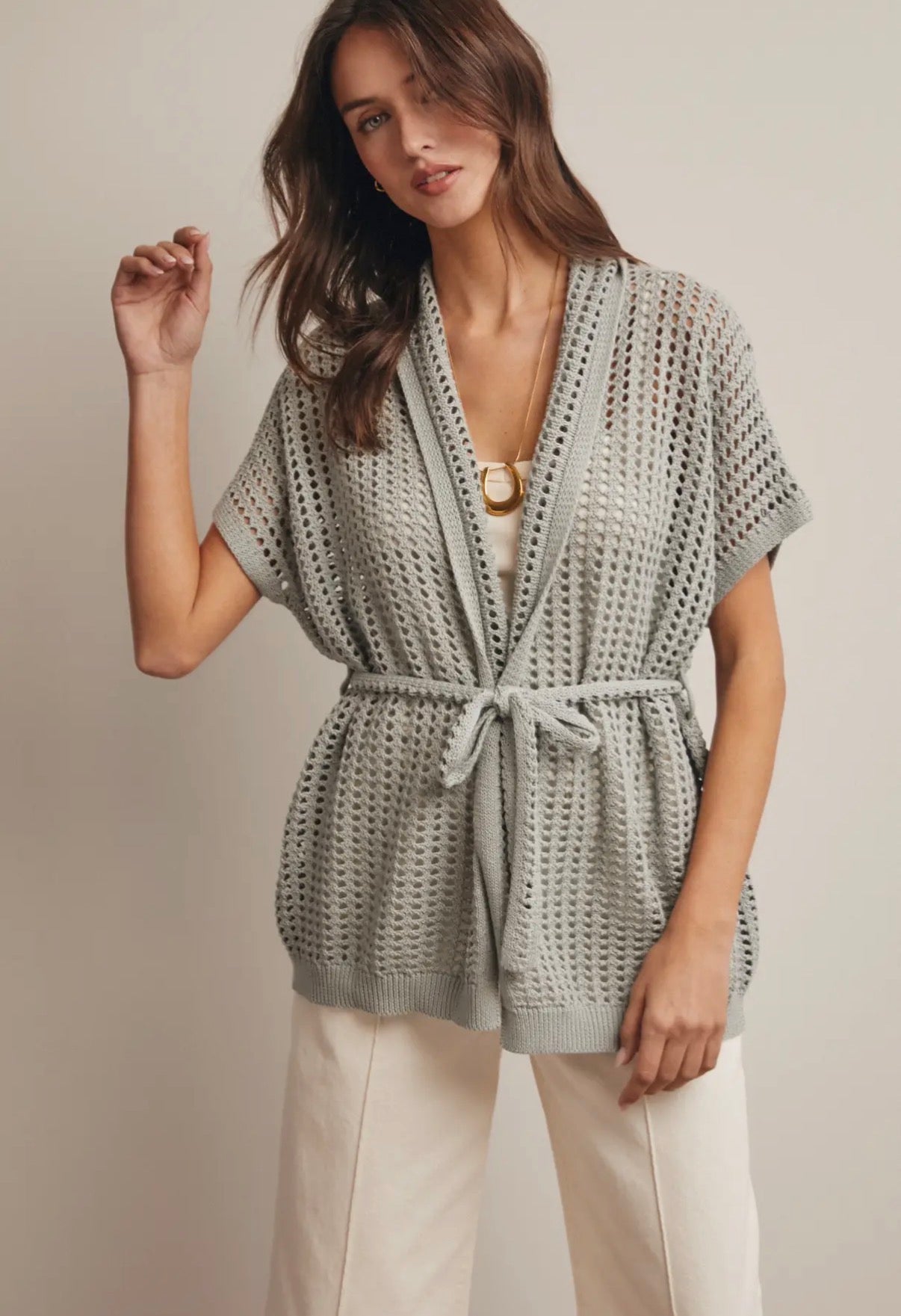 Open Knit Seafoam Top