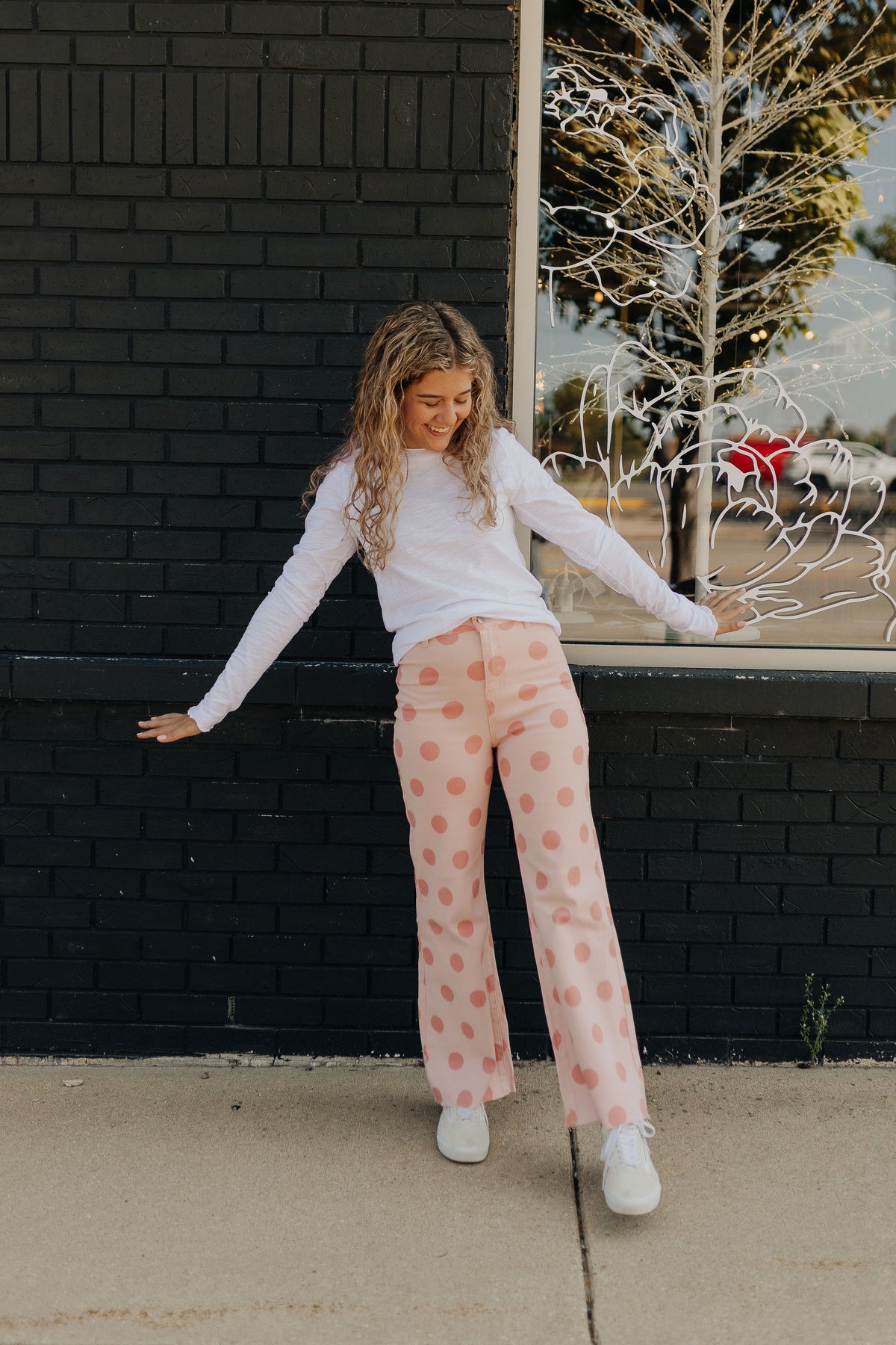 Big Polka Dot Stretchy Blush Denim