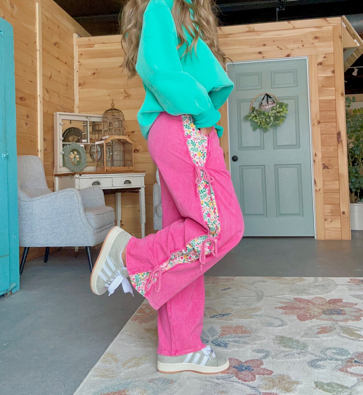 Mineral Floral Wash Side Pant- Hot Pink