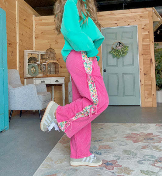 Mineral Floral Wash Side Pant- Hot Pink