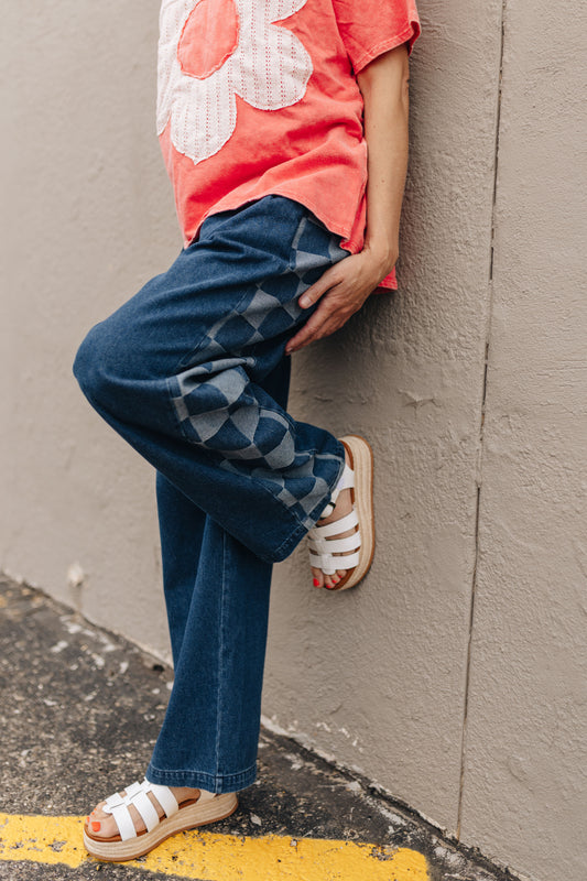Long Denim Checker Side Pants
