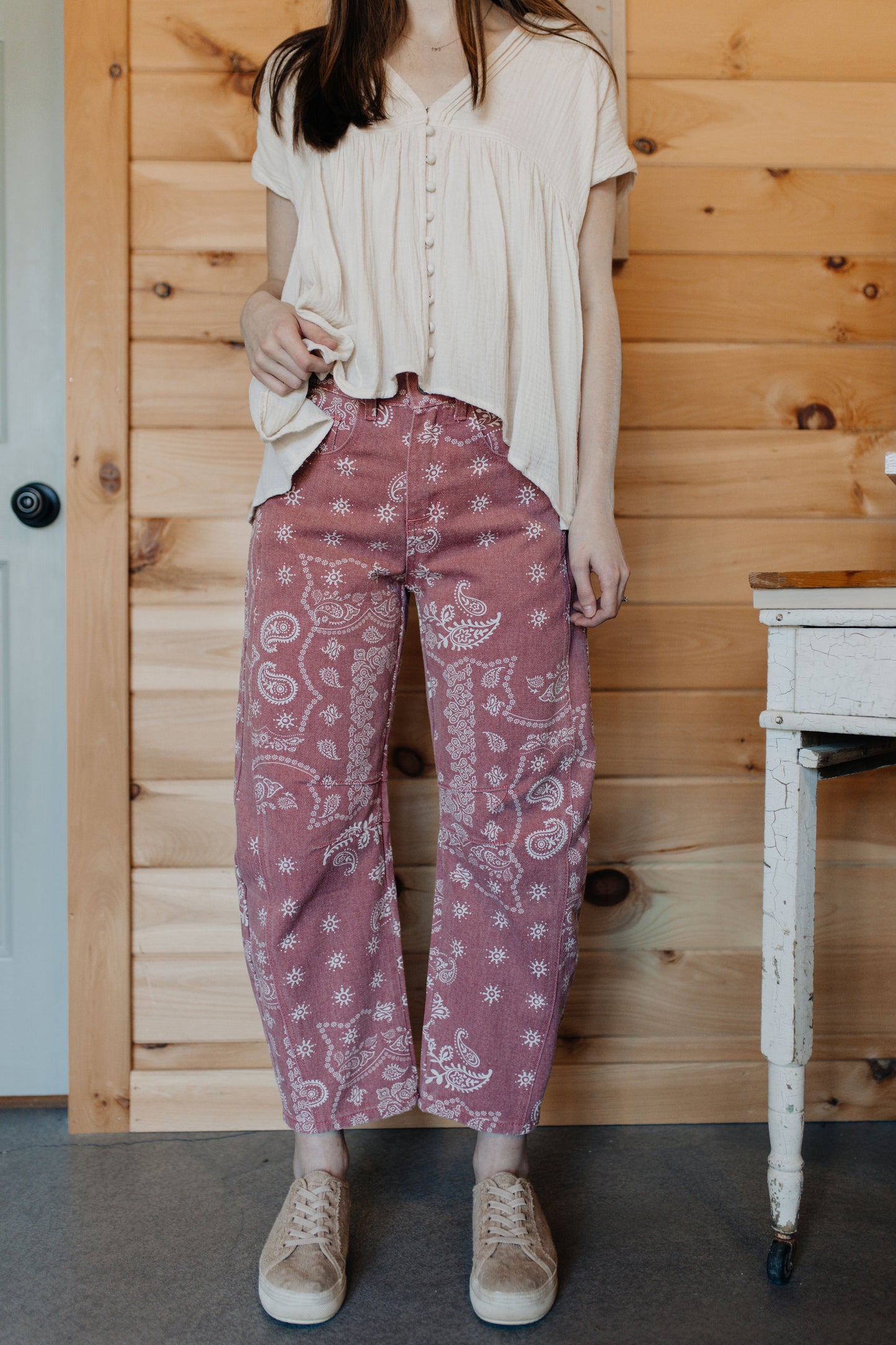 Mauve Paisley Print Denim