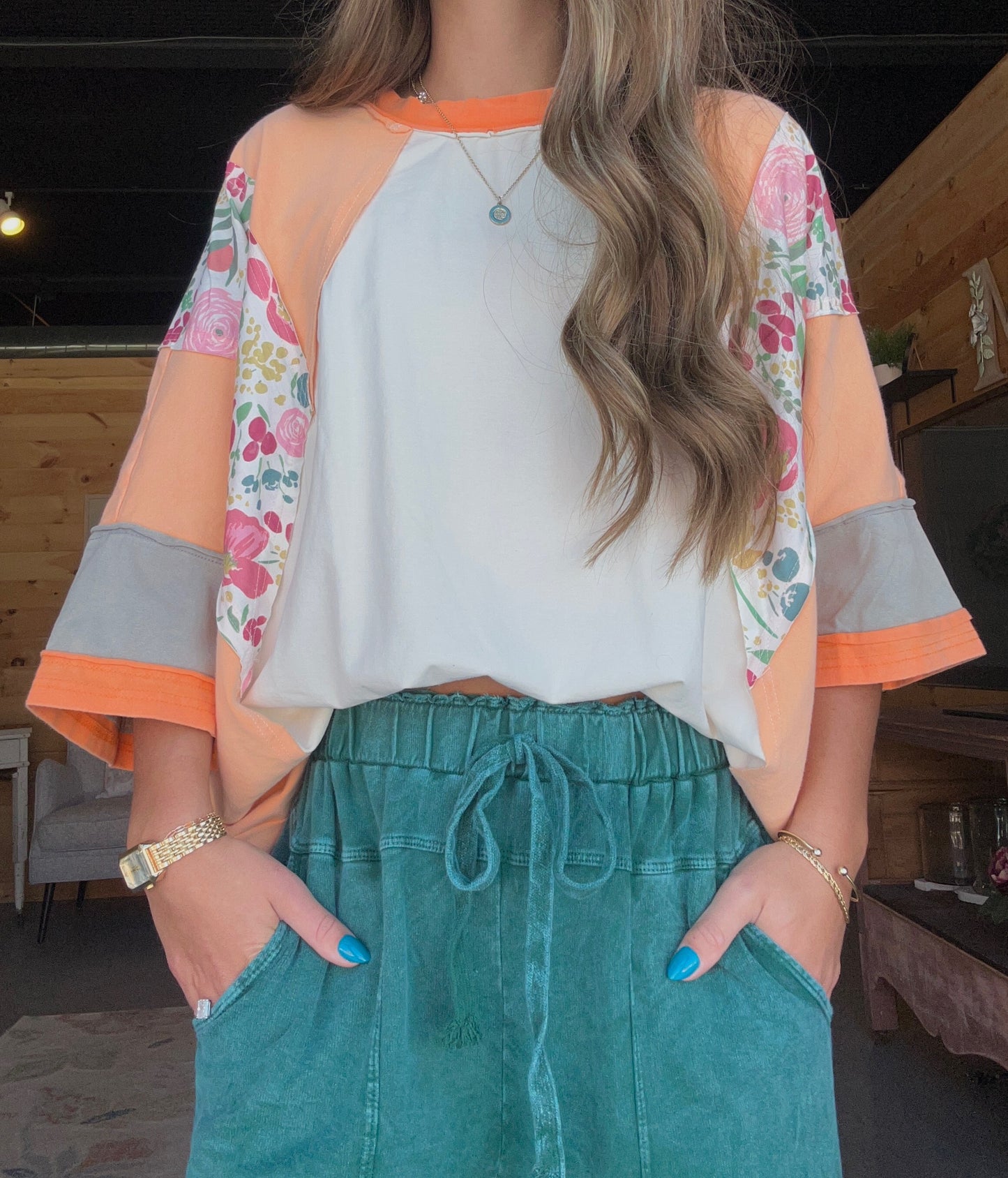 Orange Floral Sleeve Top
