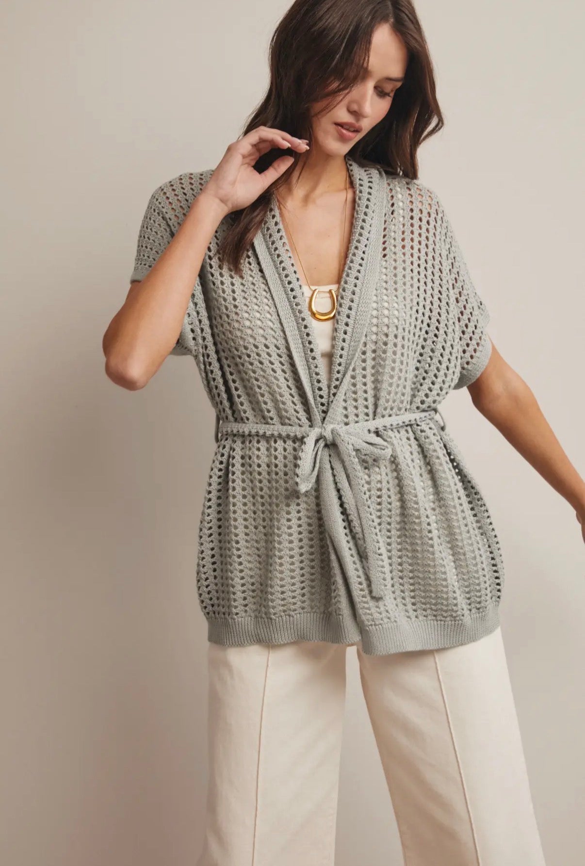 Open Knit Seafoam Top