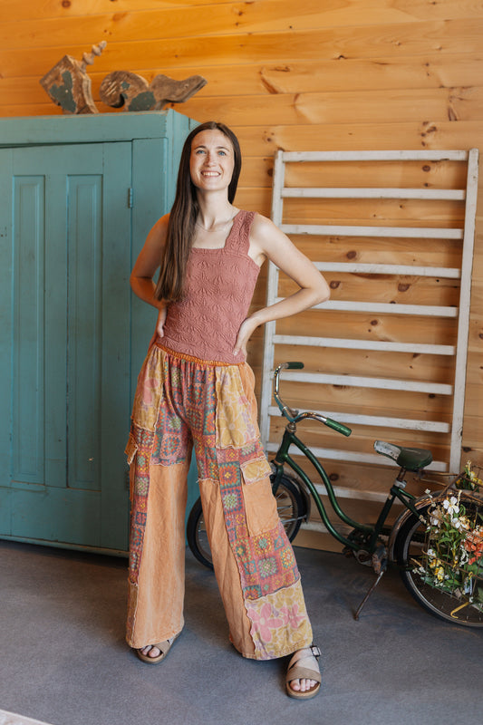 Butterscotch Floral and Crochet Pant